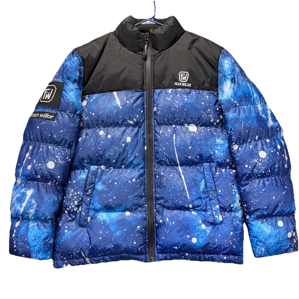 Fran Willor Paint splatter puffer jacket women's large‎ Multicolor Gorpcore NEW